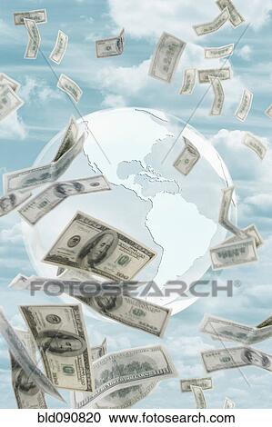 Globe and money floating in sky View Large Photo Image Stock Image - Globe and money floating in sky. Fotosearch