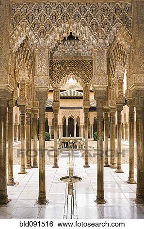 Stock Photograph - Pillared portico surrounding courtyard. Fotosearch