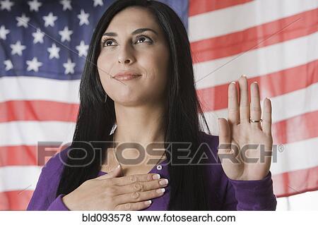 Stock Photo - Turkish woman swearing the Pledge of Allegiance. Fotosearch