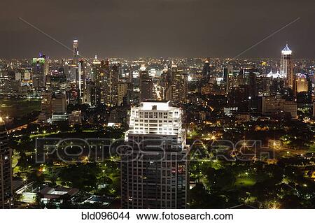 Picture - Bangkok cityscape at night. Fotosearch