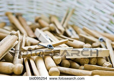 Picture - Close up of clothespin in basket. Fotosearch
