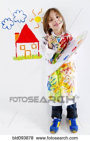 Stock Photo - Hispanic girl painting. Fotosearch