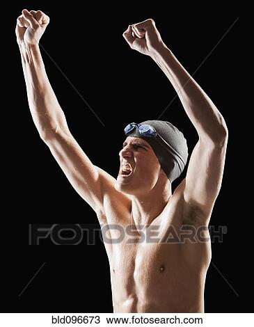 Caucasian teenage boy in swim cap and goggles cheering View Large Photo Image Stock Image - Caucasian teenage boy in swim cap and goggles cheering. Fotosearch
