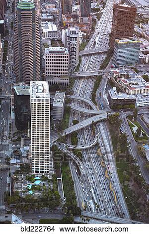 Picture - "Aerial view of highway in Los Angeles cityscape, California, United States". Fotosearch