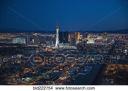 Picture - "Aerial view of illuminated cityscape, Las Vegas, Nevada, United States, ". Fotosearch