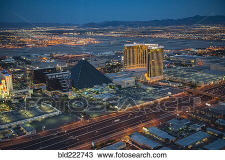Stock Image - "Aerial view of illuminated cityscape, Las Vegas, Nevada, United States, ". Fotosearch