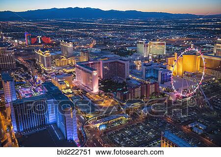 Stock Image - "Aerial view of illuminated cityscape, Las Vegas, Nevada, United States, ". Fotosearch