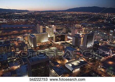Stock Image - "Aerial view of illuminated cityscape, Las Vegas, Nevada, United States, ". Fotosearch