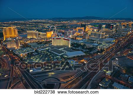 Stock Photo - "Aerial view of illuminated cityscape, Las Vegas, Nevada, United States, ". Fotosearch