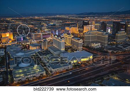 Stock Photo - "Aerial view of illuminated cityscape, Las Vegas, Nevada, United States, ". Fotosearch