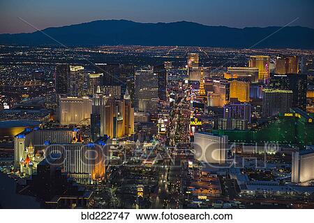 Stock Photo - "Aerial view of illuminated cityscape, Las Vegas, Nevada, United States, ". Fotosearch