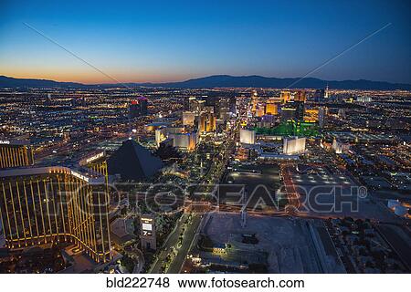 Stock Photo - "Aerial view of illuminated cityscape, Las Vegas, Nevada, United States, ". Fotosearch