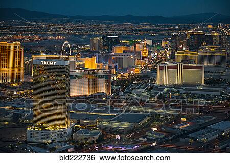 Stock Photograph - "Aerial view of illuminated cityscape, Las Vegas, Nevada, United States, ". Fotosearch