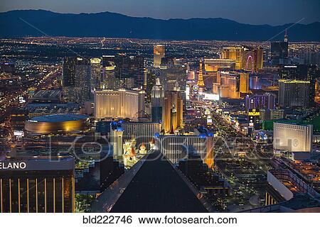Stock Photograph - "Aerial view of illuminated cityscape, Las Vegas, Nevada, United States, ". Fotosearch