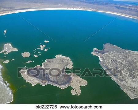 Stock Photograph - "Aerial view of lake, Lee Vining, California, United States, ". Fotosearch