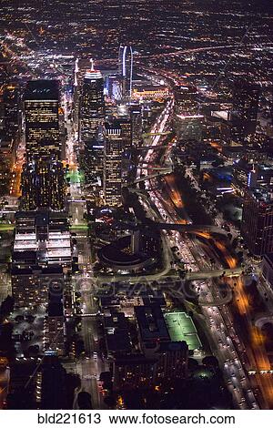 Stock Image - Aerial view of Los Angeles cityscape, California, United States. Fotosearch