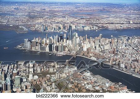 "Aerial view of river and city, New York, New York, United States, " View Large Photo Image Stock Photograph - "Aerial view of river and city, New York, New York, United States, ". Fotosearch