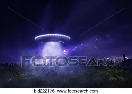 Alien spaceship landing in urban park View Large Photo Image Stock Photograph - Alien spaceship landing in urban park. Fotosearch