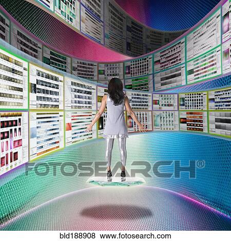 Stock Photo - Asian woman working at futuristic control panel. Fotosearch