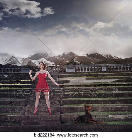 Caucasian ballet dancer balancing on ruins View Large Photo Image Picture - Caucasian ballet dancer balancing on ruins. Fotosearch
