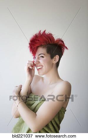 Stock Photo - Caucasian woman wrapped in towel. Fotosearch