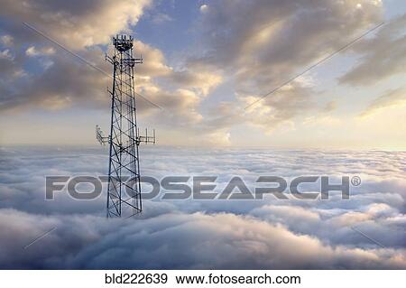 Cellular tower above clouds View Large Photo Image Stock Photo - Cellular tower above clouds. Fotosearch
