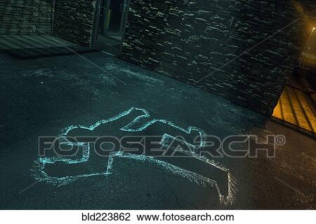 Chalk outline of body of victim on pavement View Large Photo Image Stock Image - Chalk outline of body of victim on pavement. Fotosearch