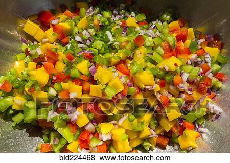 Diced peppers and onions in bowl View Large Photo Image Stock Photo - Diced peppers and onions in bowl. Fotosearch