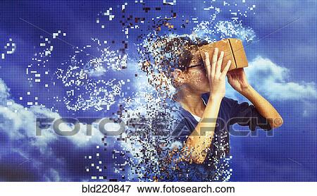 Dissolving mixed race boy peering in box View Large Photo Image Stock Photo - Dissolving mixed race boy peering in box. Fotosearch