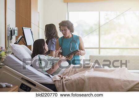 Doctor talking to pregnant patient in hospital room View Large Photo Image Stock Image - Doctor talking to pregnant patient in hospital room. Fotosearch