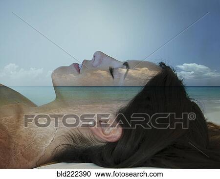 Double exposure of Caucasian woman sunbathing at beach View Large Photo Image Stock Image - Double exposure of Caucasian woman sunbathing at beach. Fotosearch