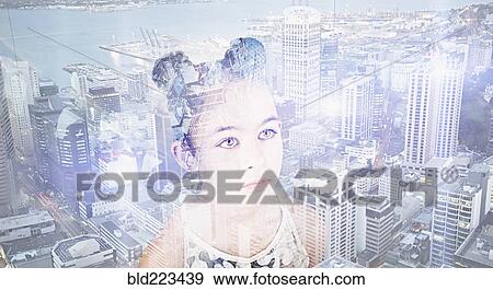 Double exposure of Mixed Race girl over urban waterfront View Large Photo Image Stock Photo - Double exposure of Mixed Race girl over urban waterfront. Fotosearch