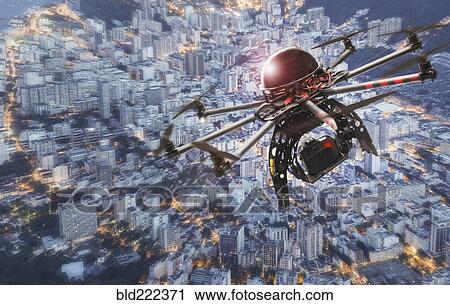 Stock Image - "Drone hovering over city, Rio De Janeiro, Brazil, ". Fotosearch