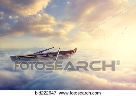 Stock Photo - Empty rowboat above clouds. Fotosearch