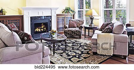 Stock Photography - Fireplace in luxury livingroom. Fotosearch
