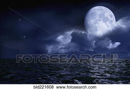 Full moon over seascape and horizon View Large Photo Image Stock Photo - Full moon over seascape and horizon. Fotosearch