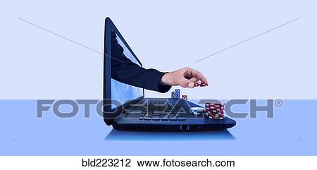 Hand holding gambling chips emerging from laptop screen View Large Photo Image Stock Image - Hand holding gambling chips emerging from laptop screen. Fotosearch