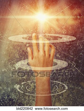 Hand in rings under glowing sun View Large Photo Image Stock Image - Hand in rings under glowing sun. Fotosearch