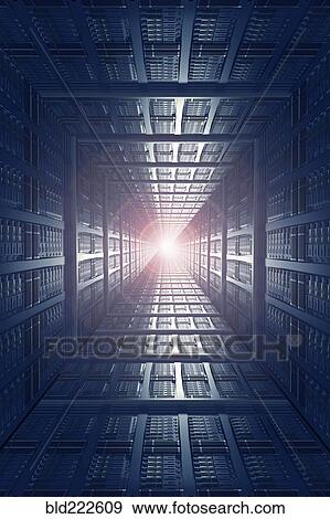 Stock Photo - Light shining from computer servers. Fotosearch