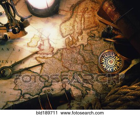 Map of globe with nautical navigation devices View Large Photo Image Stock Image - Map of globe with nautical navigation devices. Fotosearch