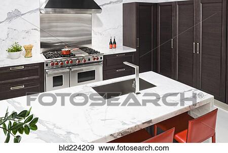 Marble countertop in modern kitchen View Large Photo Image Stock Photo - Marble countertop in modern kitchen. Fotosearch