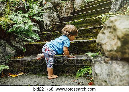 Mixed race baby boy climbing staircase View Large Photo Image Stock Photo - Mixed race baby boy climbing staircase. Fotosearch