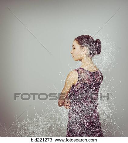 Stock Image - Mixed race girl with spider web pattern. Fotosearch