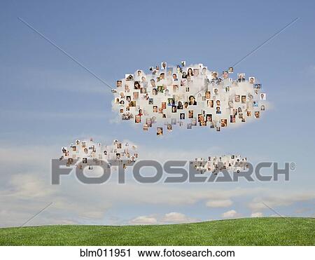 Stock Image - Montage of business people in the clouds. Fotosearch
