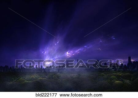 Night sky over urban park View Large Photo Image Stock Photo - Night sky over urban park. Fotosearch