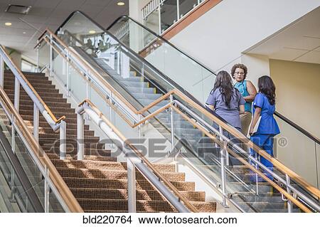 Picture - Nurses and doctor on hospital steps. Fotosearch