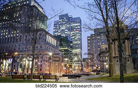 Stock Photography - Park benches in city at night. Fotosearch