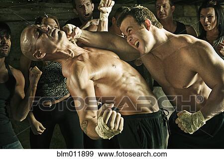 People watching boxer hitting opponent on the jaw View Large Photo Image Stock Photo - People watching boxer hitting opponent on the jaw. Fotosearch