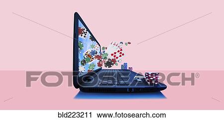 Playing cards and gambling chips emerging from laptop screen View Large Photo Image Stock Image - Playing cards and gambling chips emerging from laptop screen. Fotosearch