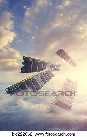 Stock Image - RAM modules floating above clouds. Fotosearch